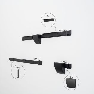 Info Rail Variation Set noir Artiteq – Kit mural avec rails, tablettes et rangement