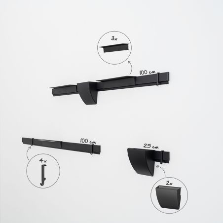 Info Rail Variation Set noir Artiteq – Kit mural avec rails, tablettes et rangement