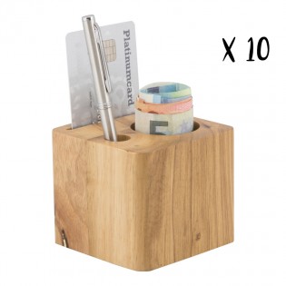 Lot de 10 porte-addition en bois modèle Cube (stylo inclus)