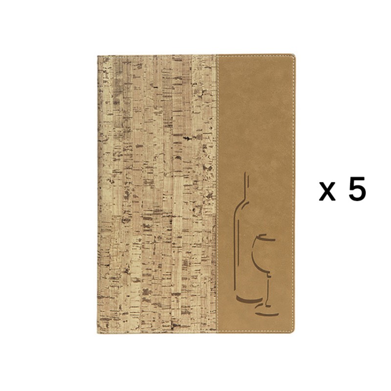 SIGEL SM221 Lot De 5 Protège-menus Bamboo, Fourni Avec 2 Pochettes Transparentes 4 Vues Pour 8 Feuilles, Reliure à Cordon élastique, A5, Durable Et Facile à Nettoyer, Gris Foncé/beige