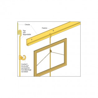 Pack 10 mètres cimaises en aluminium doré pour fixation cadres et tableaux - Crochet X