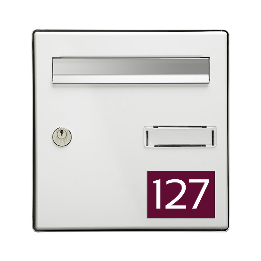 Numéro pour boite aux lettres personnalisable rectangle grand format (100x70mm) bordeaux chiffres blancs