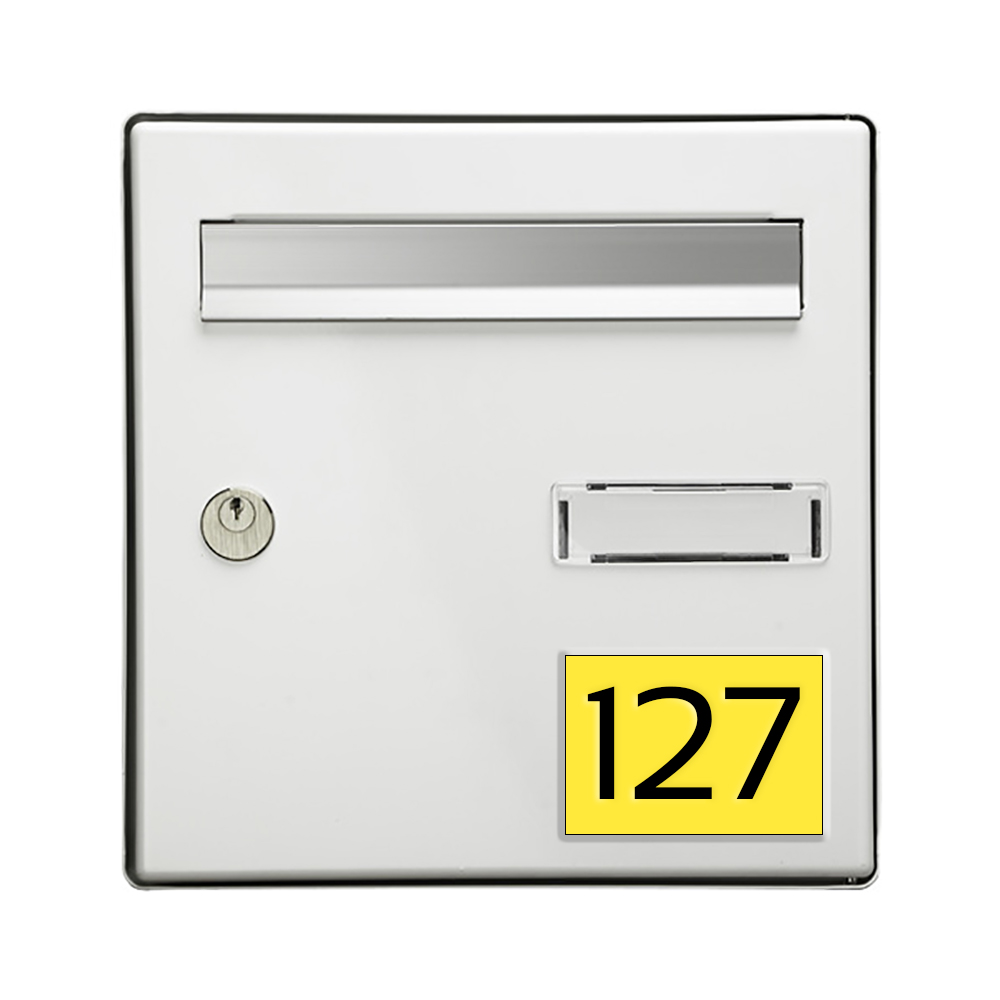 Numéro pour boite aux lettres personnalisable rectangle grand format (100x70mm) jaune chiffres noirs
