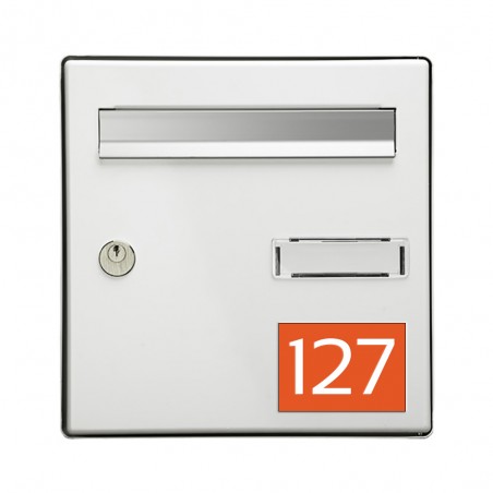 Numéro pour boite aux lettres personnalisable rectangle grand format (100x70mm) orange chiffres blancs