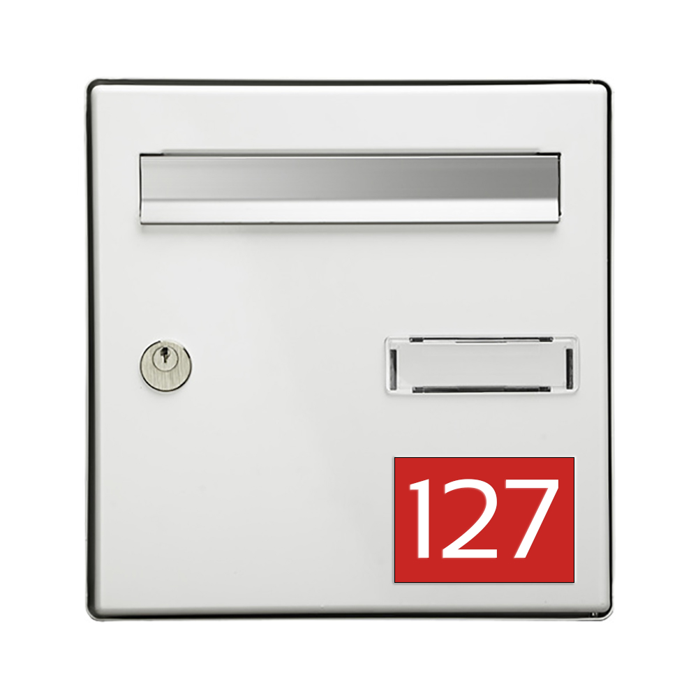 Numéro pour boite aux lettres personnalisable rectangle grand format (100x70mm) rouge chiffres blancs