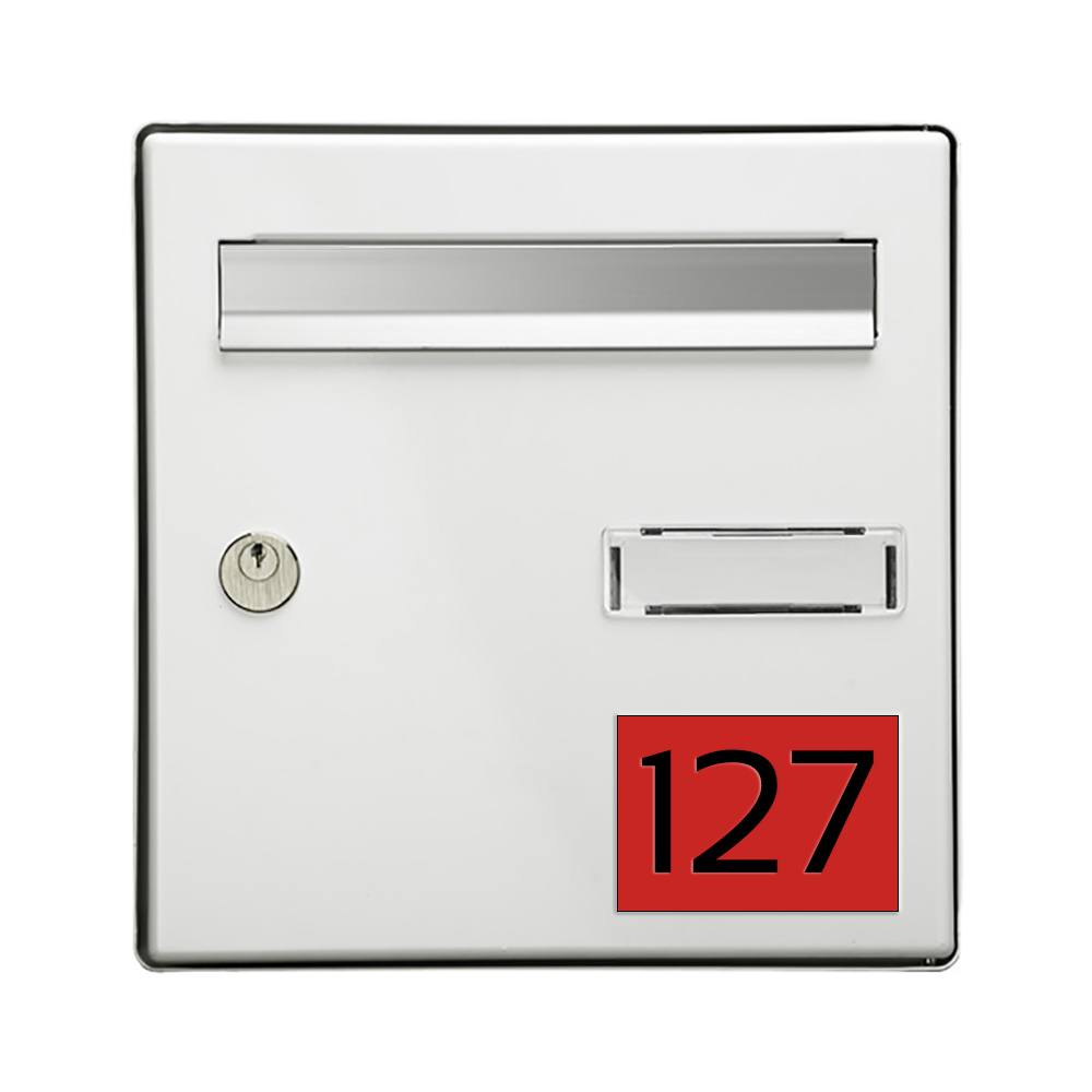 Numéro pour boite aux lettres personnalisable rectangle grand format (100x70mm) rouge chiffres noirs