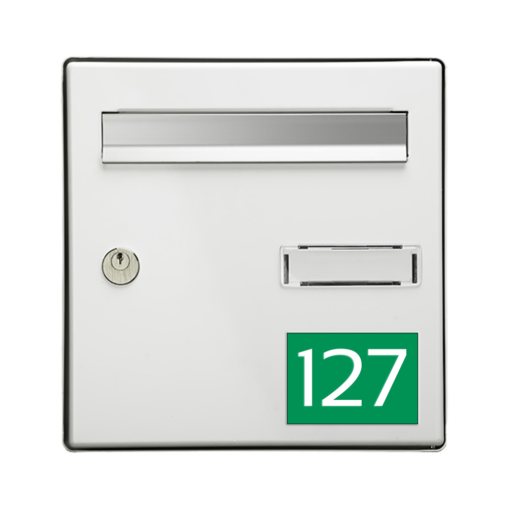 Numéro pour boite aux lettres personnalisable rectangle grand format (100x70mm) vert pomme chiffres blancs