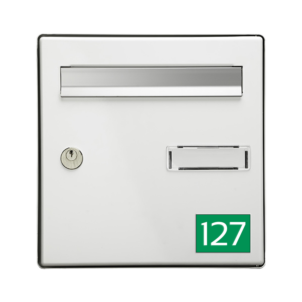 Numéro pour boite aux lettres personnalisable rectangle format médium (70x50mm) vert pomme chiffres blancs