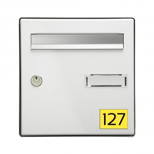 Numéro pour boite aux lettres personnalisable rectangle format médium (70x50mm) jaune chiffres noirs