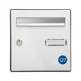 Numéro pour boite aux lettres personnalisable format rond diamètre 40 mm couleur bleu chiffres blancs