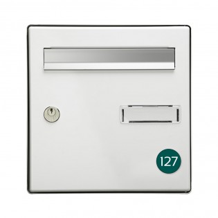 Numéro pour boite aux lettres personnalisable format rond diamètre 40 mm couleur vert foncé chiffres blancs