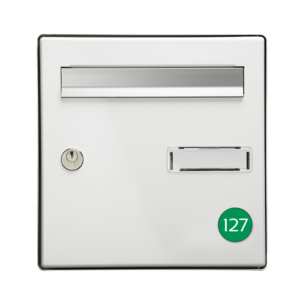 Numéro pour boite aux lettres personnalisable format rond diamètre 40 mm couleur vert pomme chiffres blancs