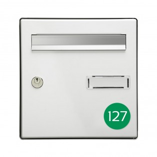 Numéro pour boite aux lettres personnalisable format rond diamètre 60 mm couleur vert pomme chiffres blancs