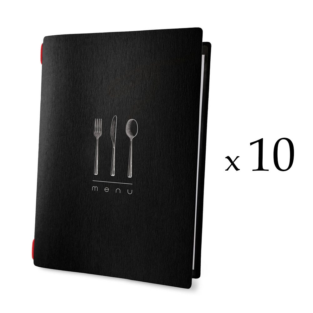 Lot 10 protèges menu noir élégant format A4 1 insert modèle DINNER - Dag Style