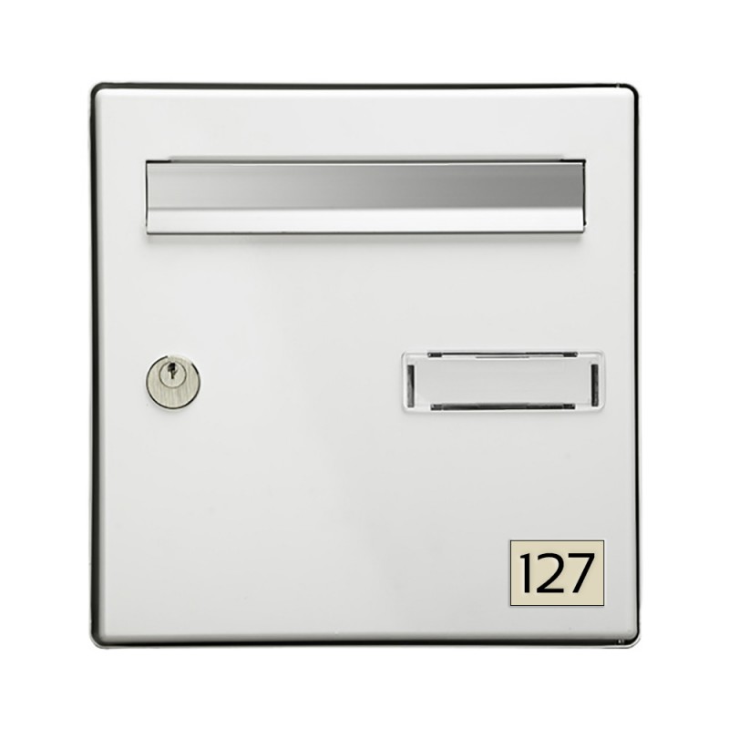 Numéro pour boite aux lettres personnalisable rectangle petit format (50x35mm) beige chiffres noirs