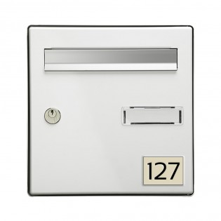 Numéro pour boite aux lettres personnalisable rectangle format médium (70x50mm) beige chiffres noirs