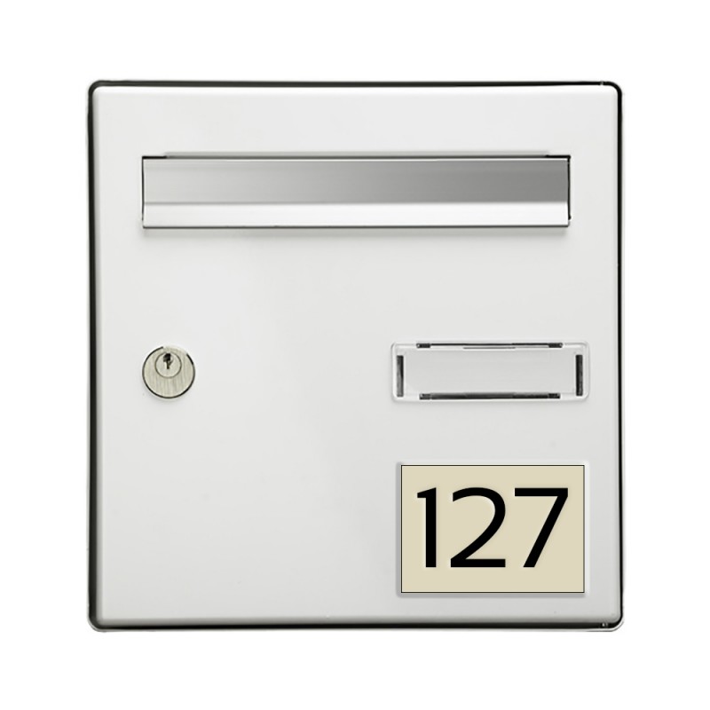 Numéro pour boite aux lettres personnalisable rectangle grand format (100x70mm) beige chiffres noirs