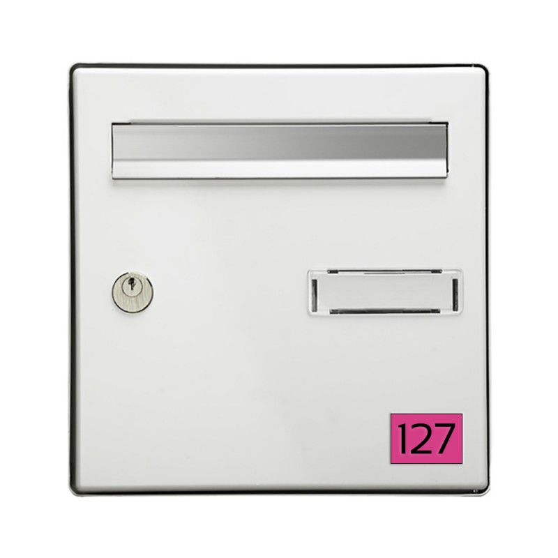 Numéro pour boite aux lettres personnalisable rectangle petit format (50x35mm) rose chiffres noirs