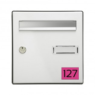 Numéro pour boite aux lettres personnalisable rectangle format médium (70x50mm) rose chiffres noirs