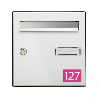 Numéro pour boite aux lettres personnalisable rectangle format médium (70x50mm) rose chiffres blanc