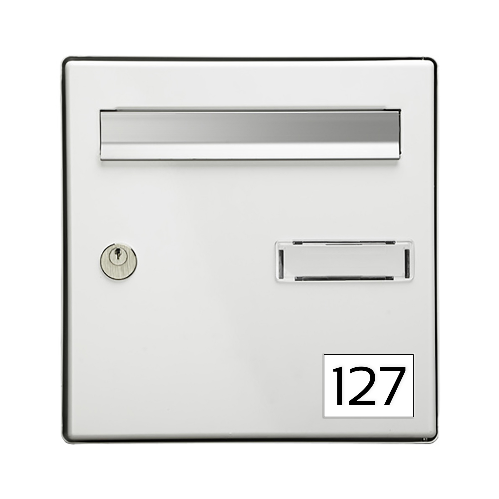 Numéro pour boite aux lettres personnalisable rectangle petit format (50x35mm) blanc chiffres noirs