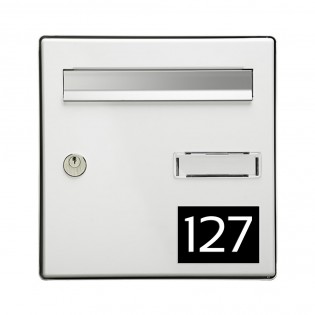 Numéro pour boite aux lettres personnalisable rectangle grand format (100x70mm) noir chiffres blancs