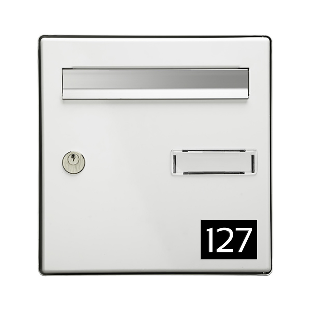 Numéro pour boite aux lettres personnalisable rectangle format médium (70x50mm) noir chiffres blancs