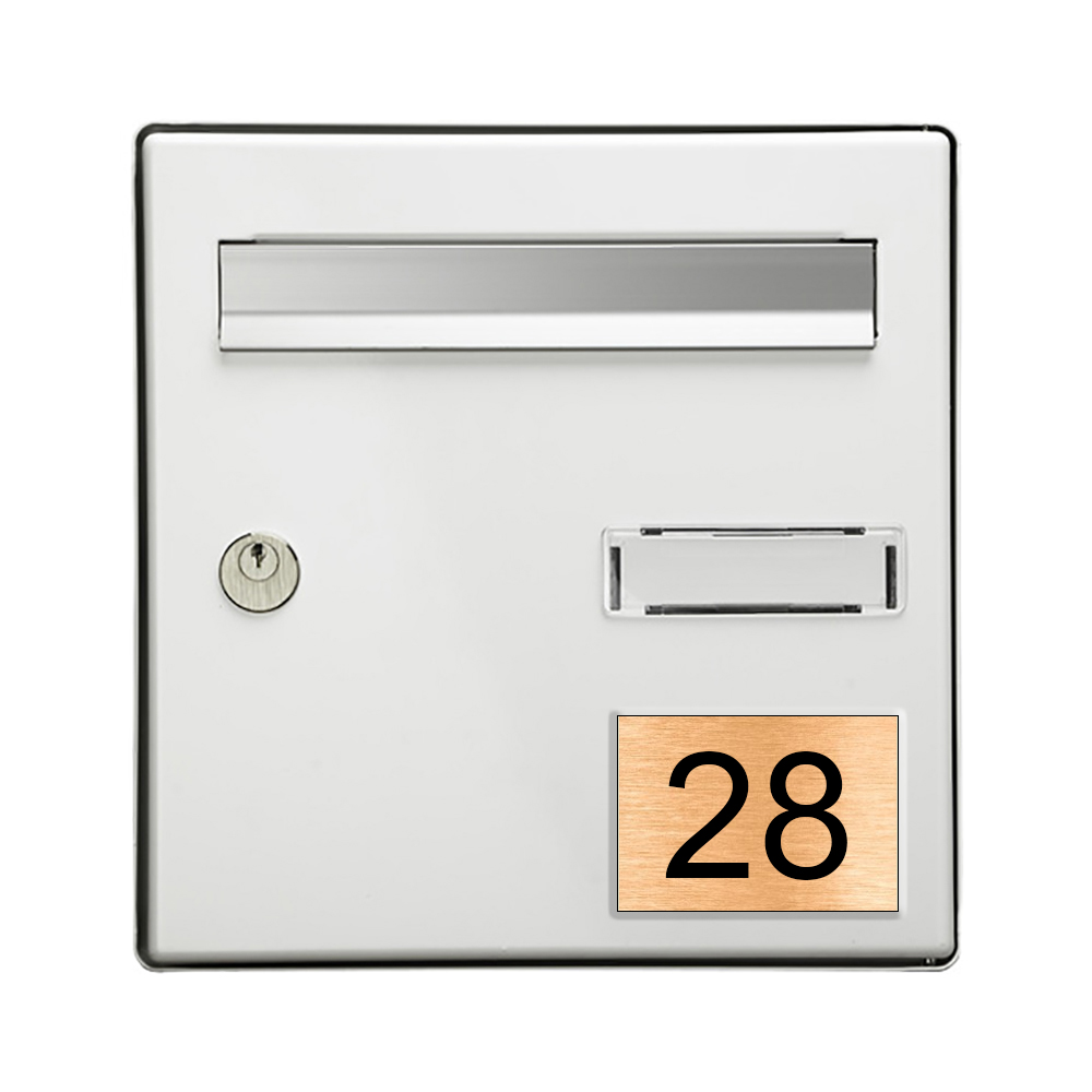 Numéro pour boite aux lettres personnalisable rectangle grand format (100x70mm) cuivre chiffres noirs