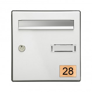 Numéro pour boite aux lettres personnalisable rectangle format médium (70x50mm) cuivre chiffres noirs