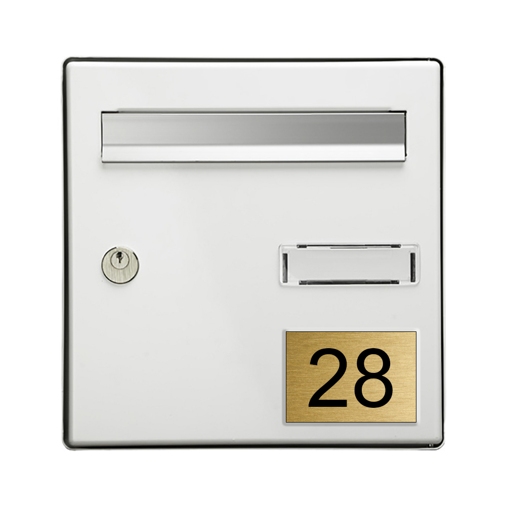 Numéro pour boite aux lettres personnalisable rectangle grand format (100x70mm) or brossé chiffres noirs