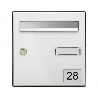 Numéro pour boite aux lettres personnalisable rectangle format médium (70x50mm) gris argent chiffres noirs