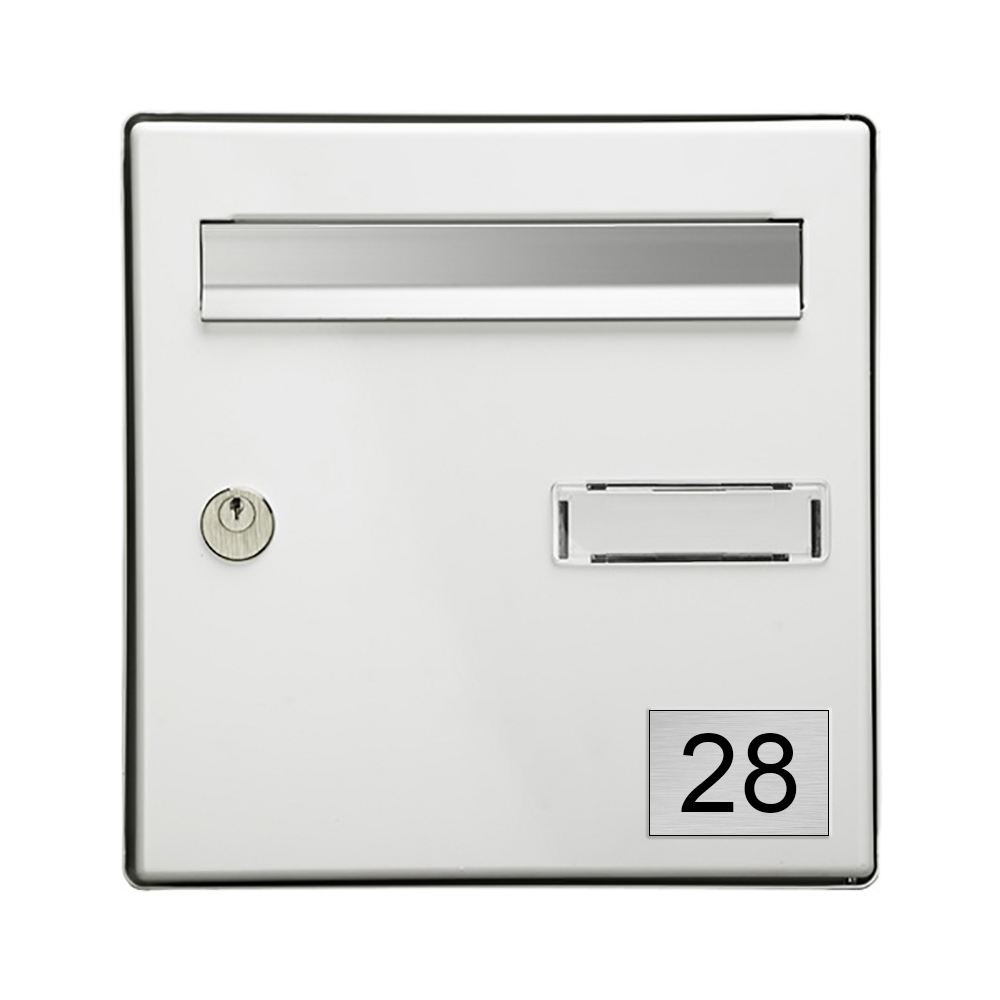 Numéro pour boite aux lettres personnalisable rectangle format médium (70x50mm) gris argent chiffres noirs