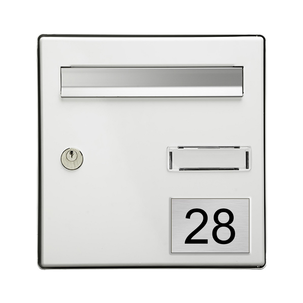 Numéro pour boite aux lettres personnalisable rectangle grand format (100x70mm) gris argent chiffres noirs