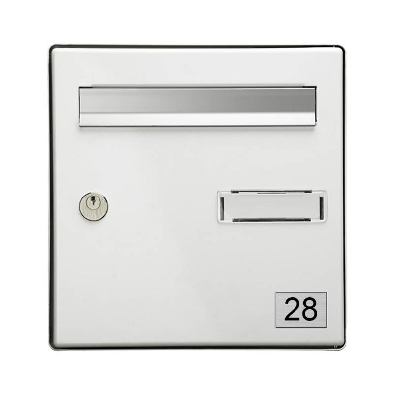 Numéro pour boite aux lettres personnalisable rectangle petit format (50x35mm) gris argent chiffres noirs