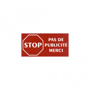 STOP PUB adhesive plate for mailbox red color white letters 8 x 4 cm - Laser engraving