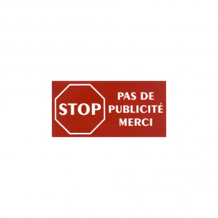 Plaque adhésive STOP PUB pour boite aux lettres couleur rouge lettres blanches 8 x 4 cm - Gravure laser