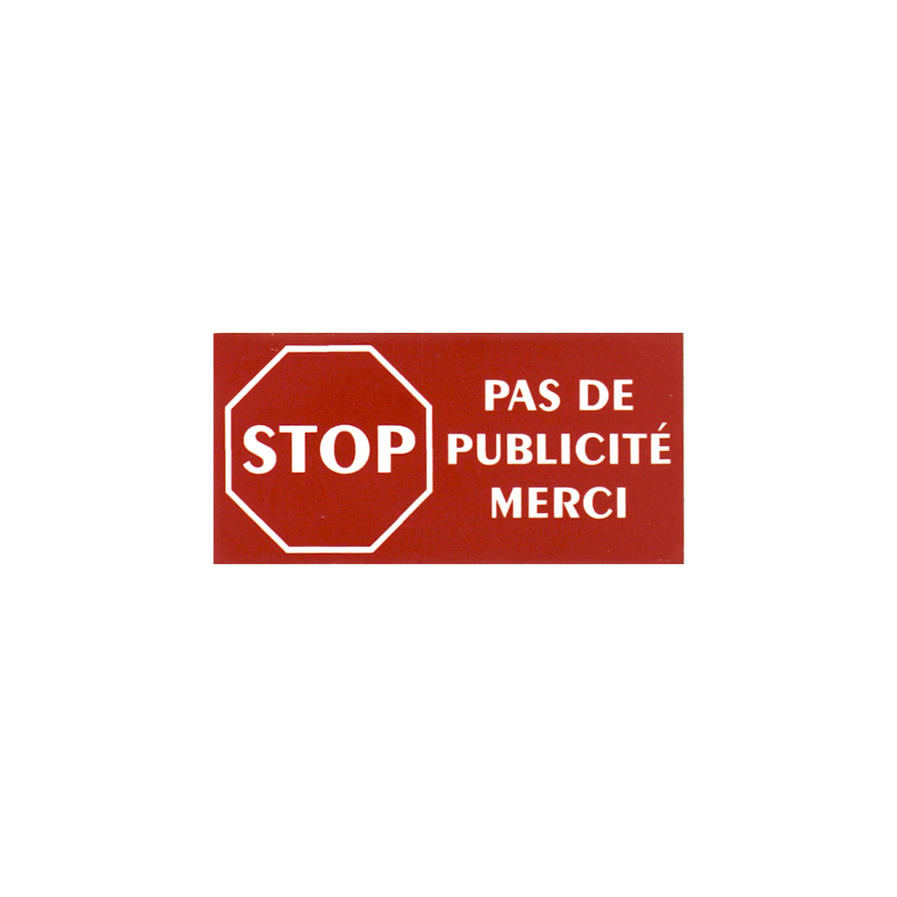Plaque adhésive STOP PUB "Pas de publicité" pour boite aux lettres couleur rouge lettres blanches