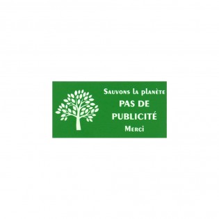 Plaque adhésive STOP PUB "Sauvons la planète" pour boite aux lettres couleur vert lettres blanches 8 x 4 cm - Gravure laser