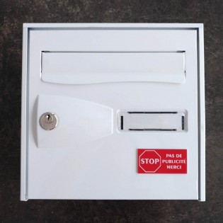 Plaque adhésive STOP PUB pour boite aux lettres couleur rouge lettres blanches 8 x 4 cm - Gravure laser