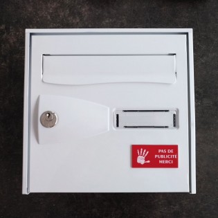 Plaque adhésive STOP PUB logo main pour boite aux lettres couleur rouge lettres blanches 8 x 4 cm - Gravure laser