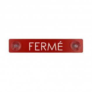Plaque rouge "Fermé" à ventouses pour fixation vitrine - Panneau PVC signalétique hôtel restaurant boutique