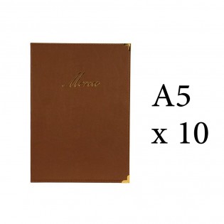Lot 10 protège-menu Classique format A5 couleur marron - Porte menu hôtel restaurant - Securit