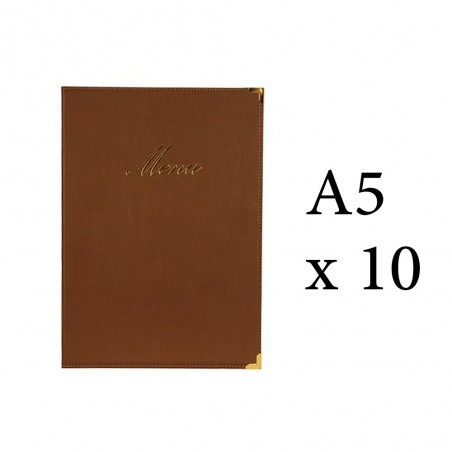 Lot 10 protège-menu Classique format A5 couleur marron - Porte menu hôtel restaurant - Securit