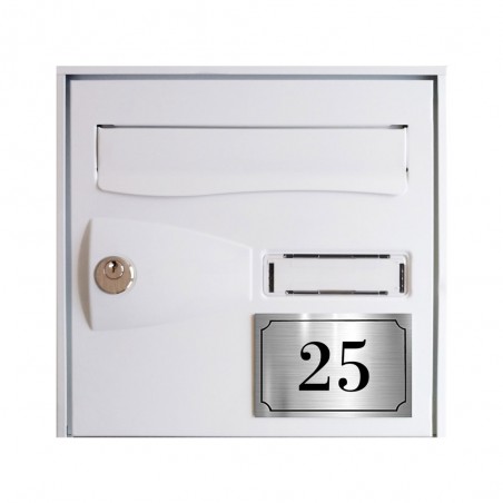 Numéro de maison / rue gravé et personnalisé couleur argent chiffres noirs - Signalétique extérieure