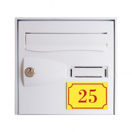 Numéro de maison / rue gravé et personnalisé couleur jaune chiffres rouges - Signalétique extérieure
