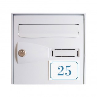 Numéro de maison / rue gravé et personnalisé couleur blanc chiffres bleus - Signalétique extérieure