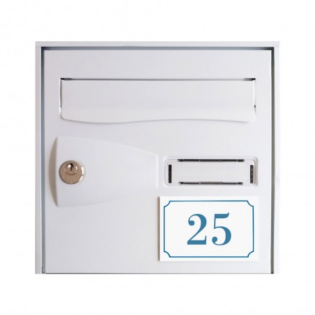 Numéro de maison / rue gravé et personnalisé couleur blanc chiffres bleus - Signalétique extérieure