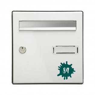 Numéro fantaisie personnalisable pour boite aux lettres couleur vert foncé chiffres blancs - Modèle Splash