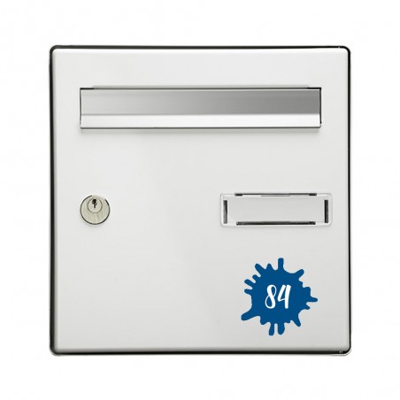 Numéro fantaisie personnalisable pour boite aux lettres couleur bleu chiffres blancs - Modèle Splash