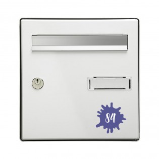 Numéro fantaisie personnalisable pour boite aux lettres couleur violet chiffres blancs - Modèle Splash